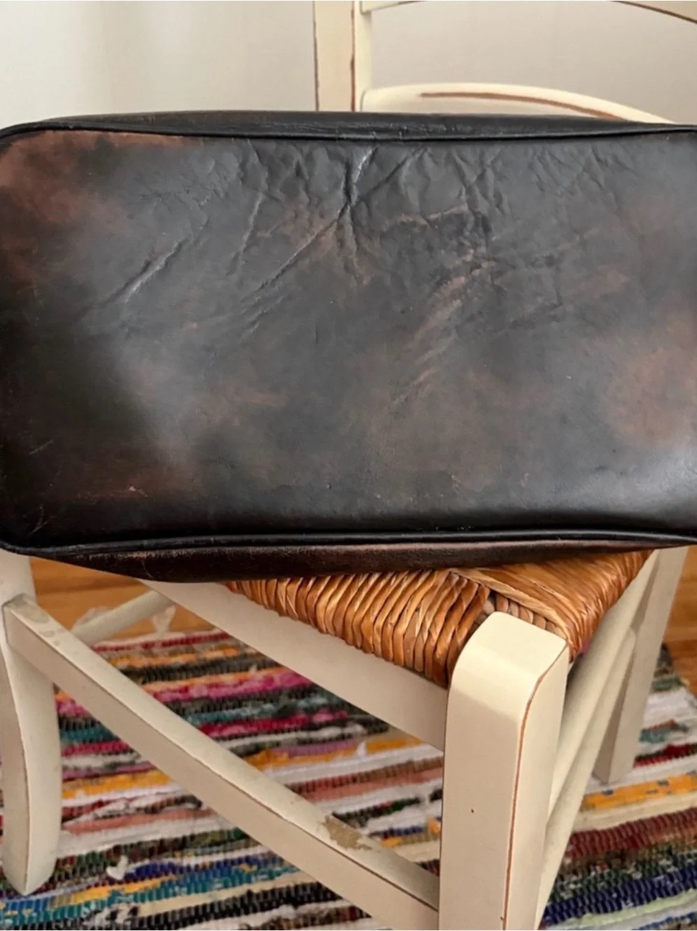 freebird Distressed Black and Brown Leather Tote